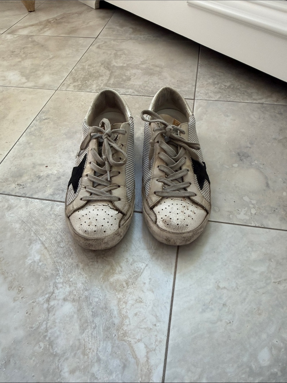 Golden Goose White Sneakers with Black Star Accent